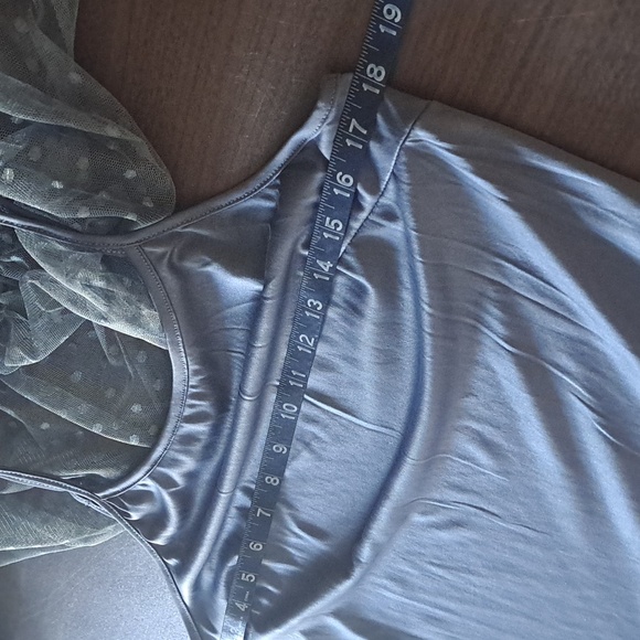 Cato Slate Blue Bell Sleeve Lace Overlay Lined Blouse Sz Medium EUC Bg1090 - Picture 11 of 14